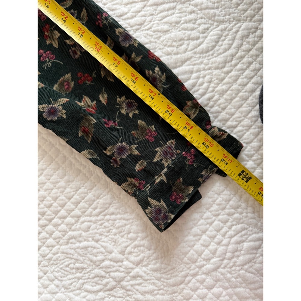 Vintage Susan Bristol Floral Pinwale Corduroy Maxi Dress Green Drop Waist 12 - Picture 13 of 16